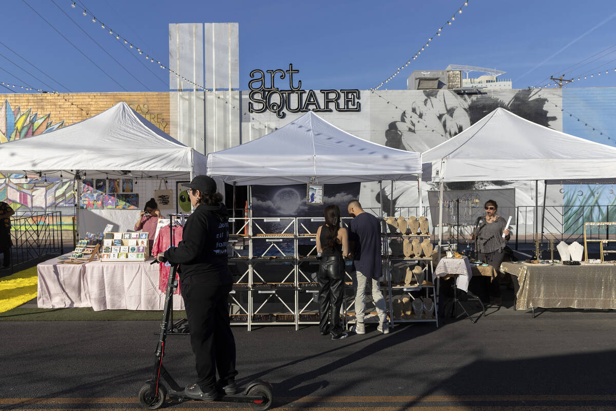 Businesses ready their booths ahead of First Friday on Friday, March 3, 2023, in downtown Las V ...
