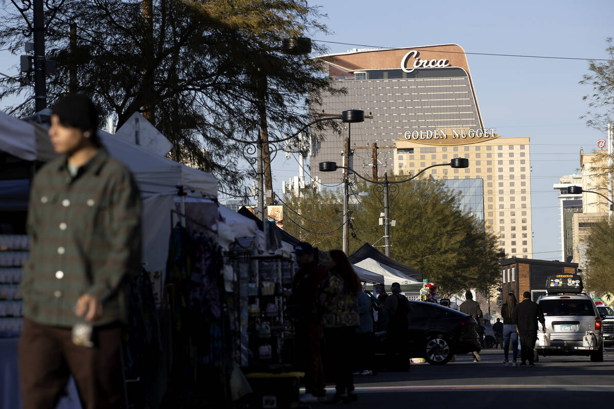 ahead of First Friday on Friday, March 3, 2023, in downtown Las Vegas. The Downtown Vegas Allia ...