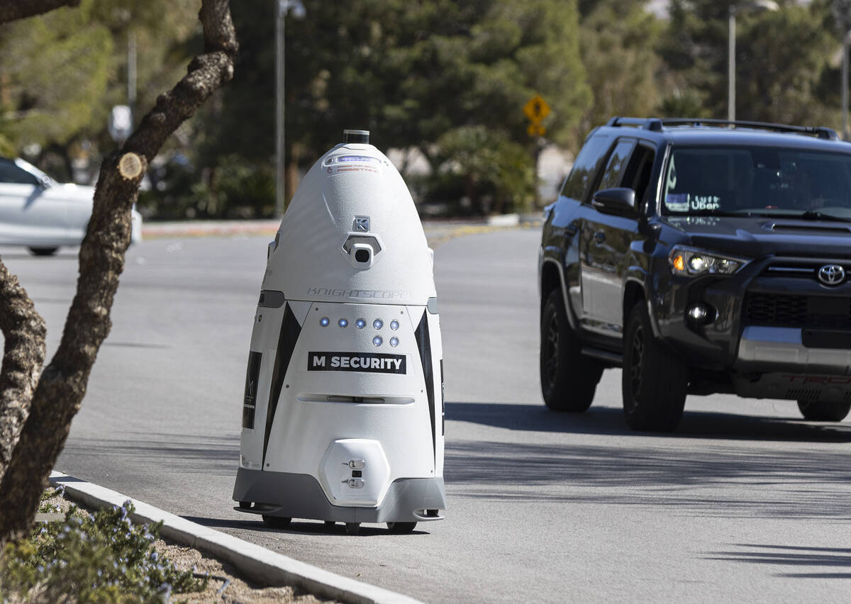 An autonomous, human-sized robot, M Bot, patrols M Resort's surface lots and property, on Frida ...