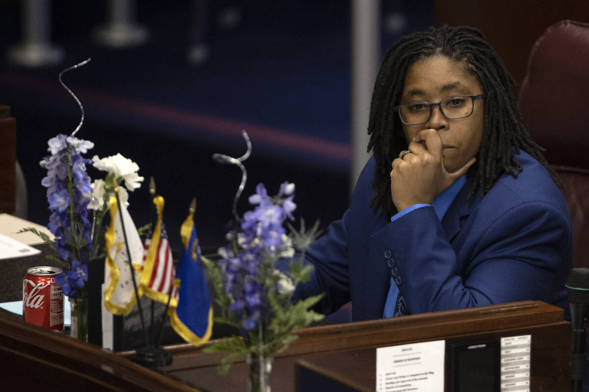 Sen. Dallas Harris, D-Las Vegas, listens to bill introductions in the Senate during the 82nd Se ...