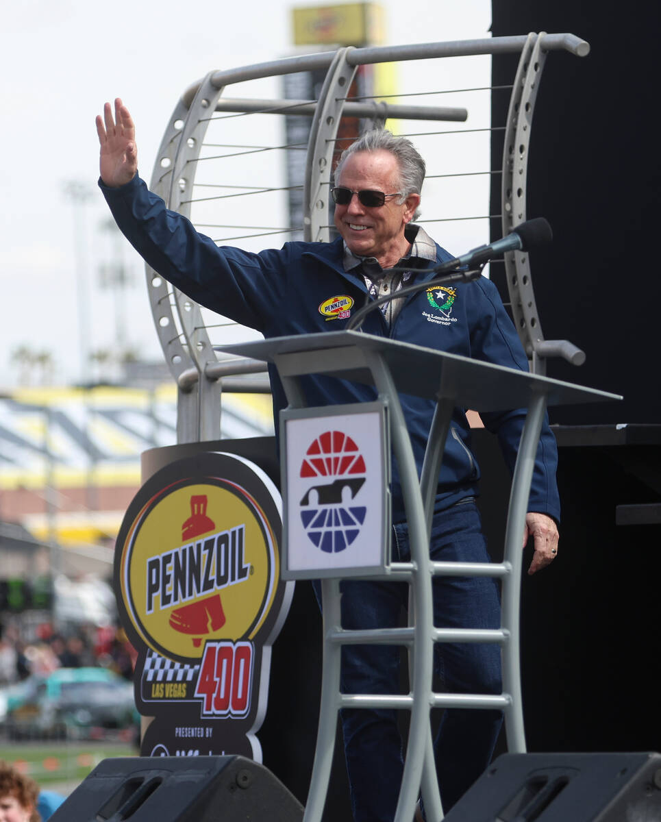 Gov. Joe Lombardo, honorary pace car driver, is introduced before the Pennzoil 400 NASCAR Cup S ...