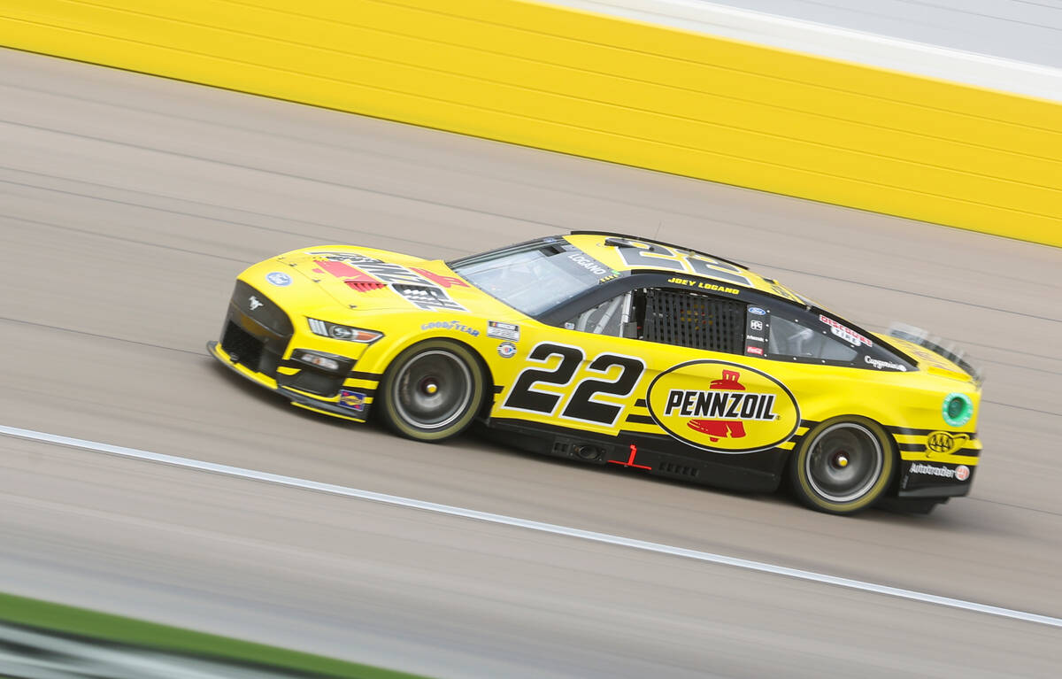 Driver Joey Logano (22) competes during the Pennzoil 400 NASCAR Cup Series race at Las Vegas Mo ...