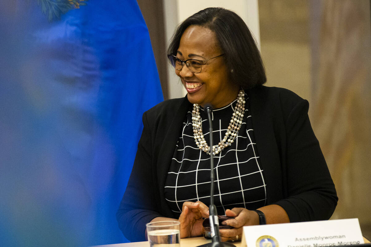 Assemblywoman Daniele Monroe-Moreno, seen at North Las Vegas City Hall in June 2021. (Chase Ste ...