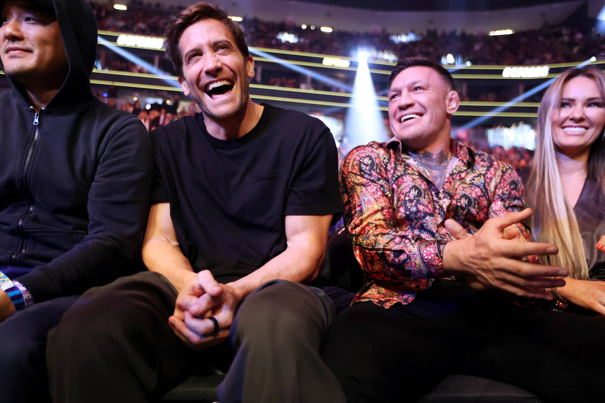 Jake Gyllenhaal, left, and Conor McGregor, attend the UFC 285 event at T-Mobile Arena in Las Ve ...