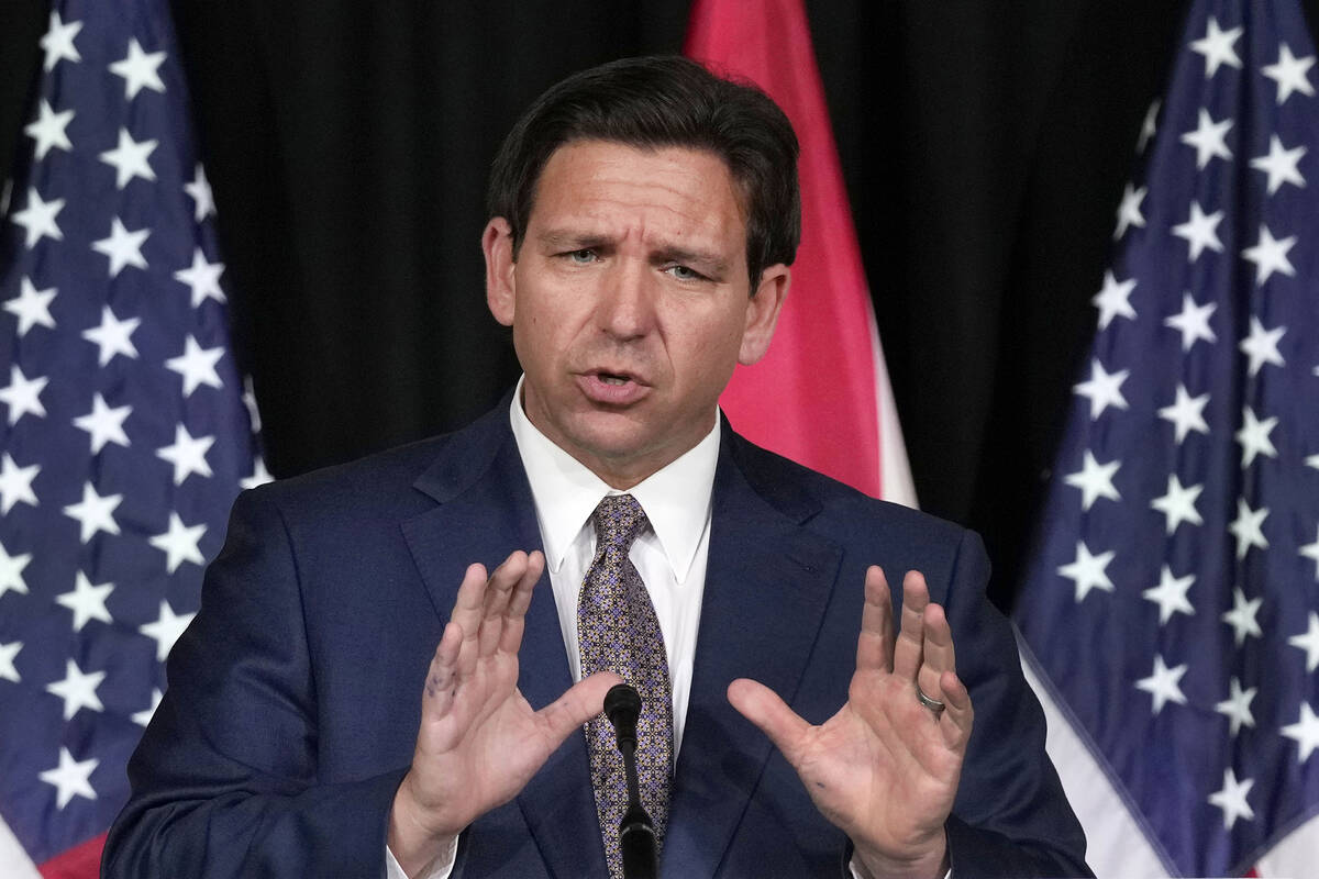 FILE - Florida Gov. Ron DeSantis speaks as he announces a proposal for Digital Bill of Rights, ...