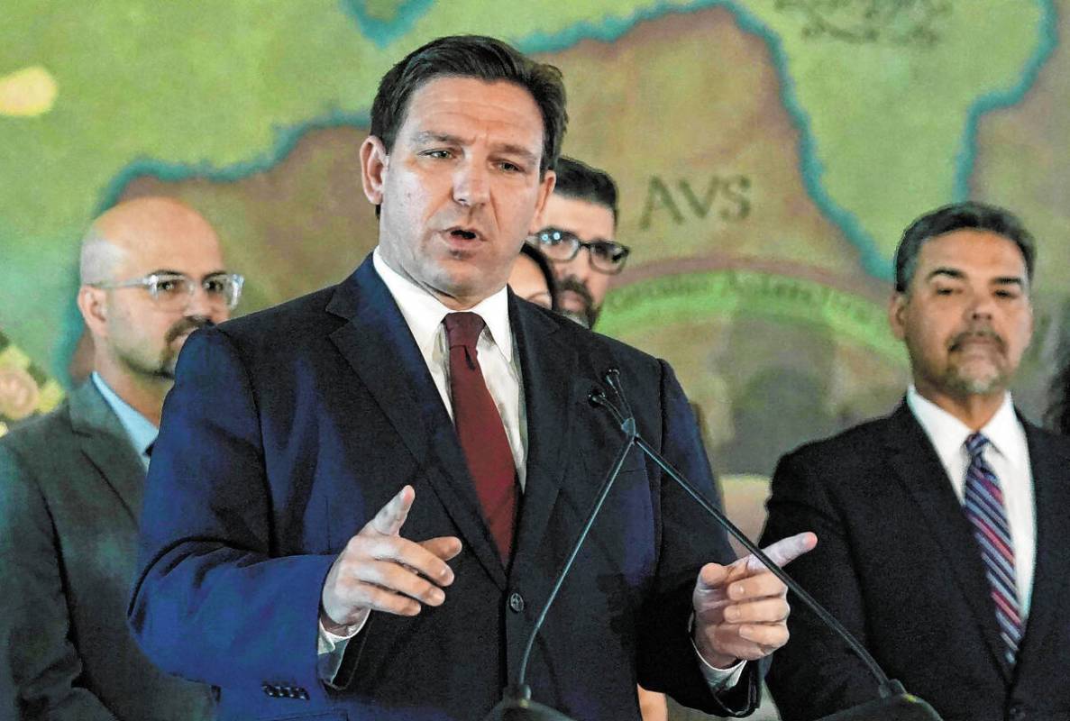 FILE - Florida Gov. Ron DeSantis speaks at Miami's Freedom Tower, on Monday, May 9, 2022. (AP P ...