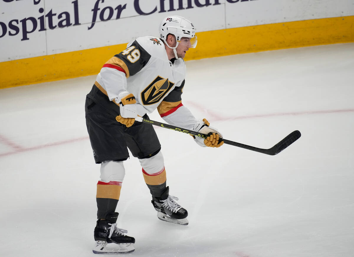 Vegas Golden Knights center Ivan Barbashev (49) in the first period of an NHL hockey game Monda ...