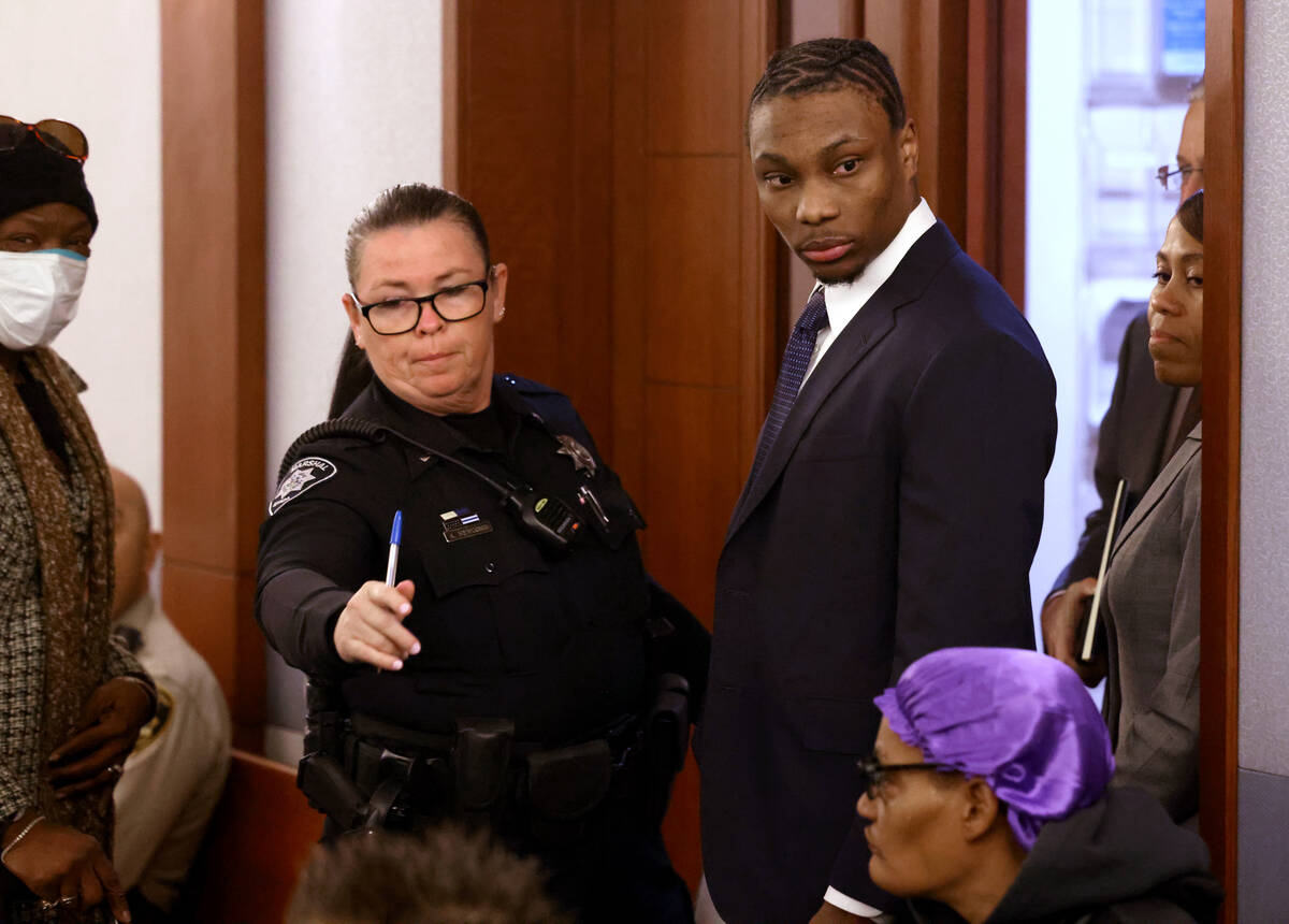 Former Raiders player Henry Ruggs arrives in court for a hearing at the Regional Justice Center ...