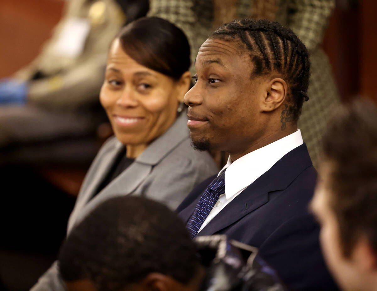 Former Raiders player Henry Ruggs waits in court for a hearing at the Regional Justice Center i ...