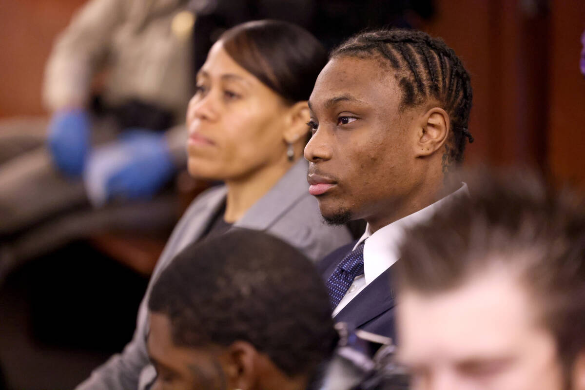 Former Raiders player Henry Ruggs waits in court for a hearing at the Regional Justice Center i ...
