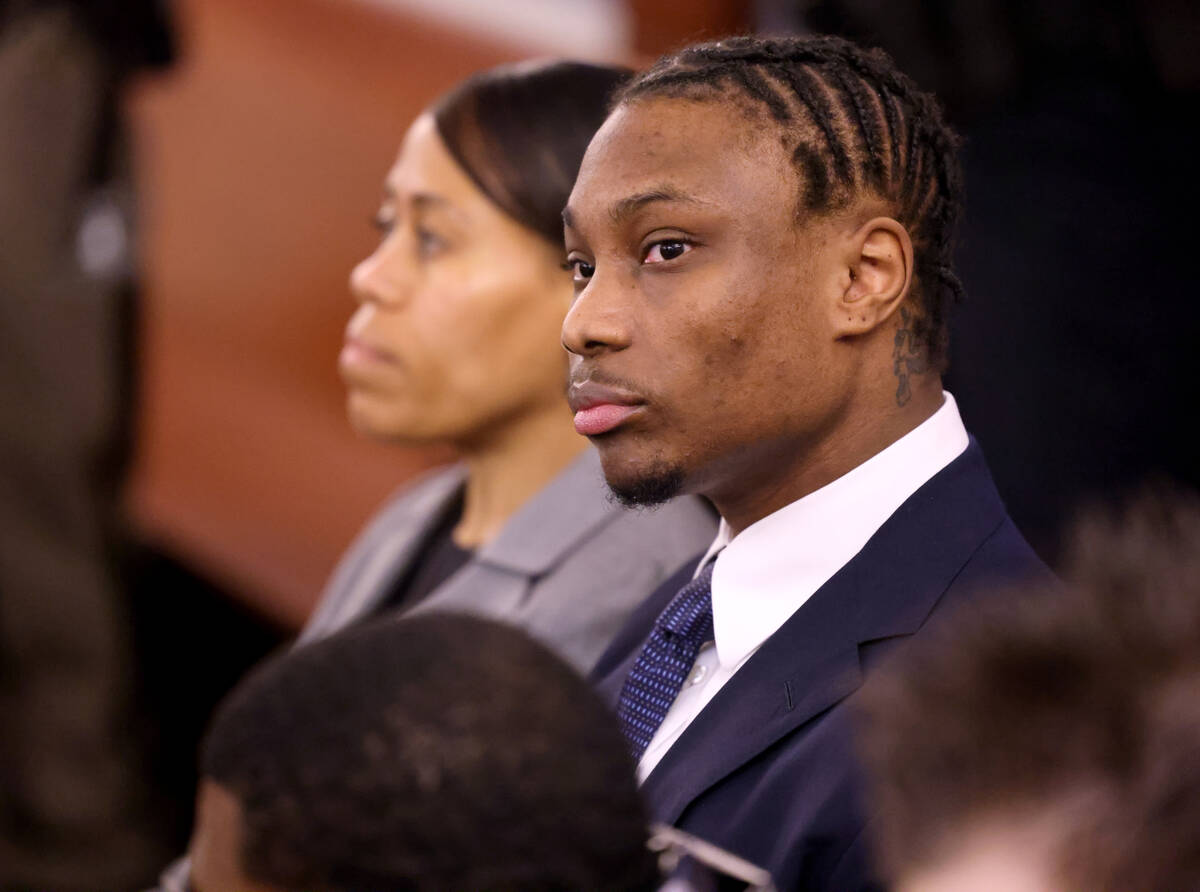 Former Raiders player Henry Ruggs waits in court for a hearing at the Regional Justice Center i ...