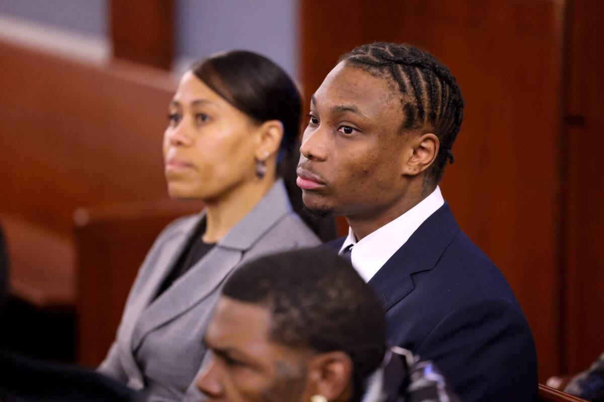 Former Raiders player Henry Ruggs waits in court for a hearing at the Regional Justice Center i ...