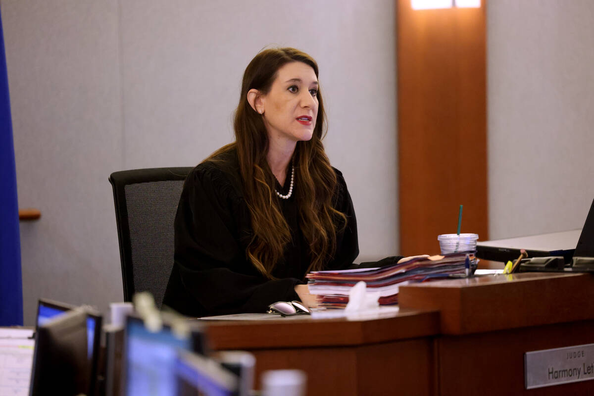 Justice of the Peace Harmony Leticia presides during a hearing for former Raiders player Henry ...