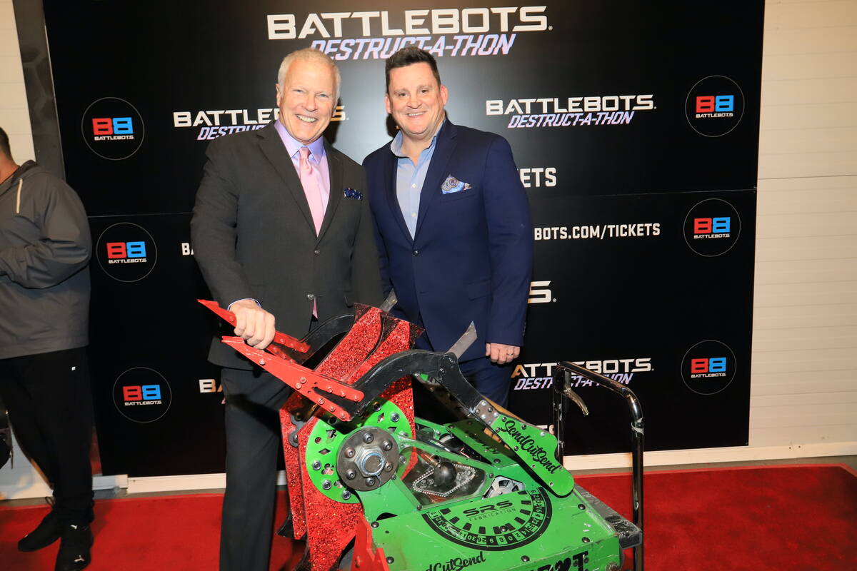 "BattleBots: Destruct-A-Thon" co-hosts Bill Dwyer, left, and Steve Judkins are shown at BattleB ...