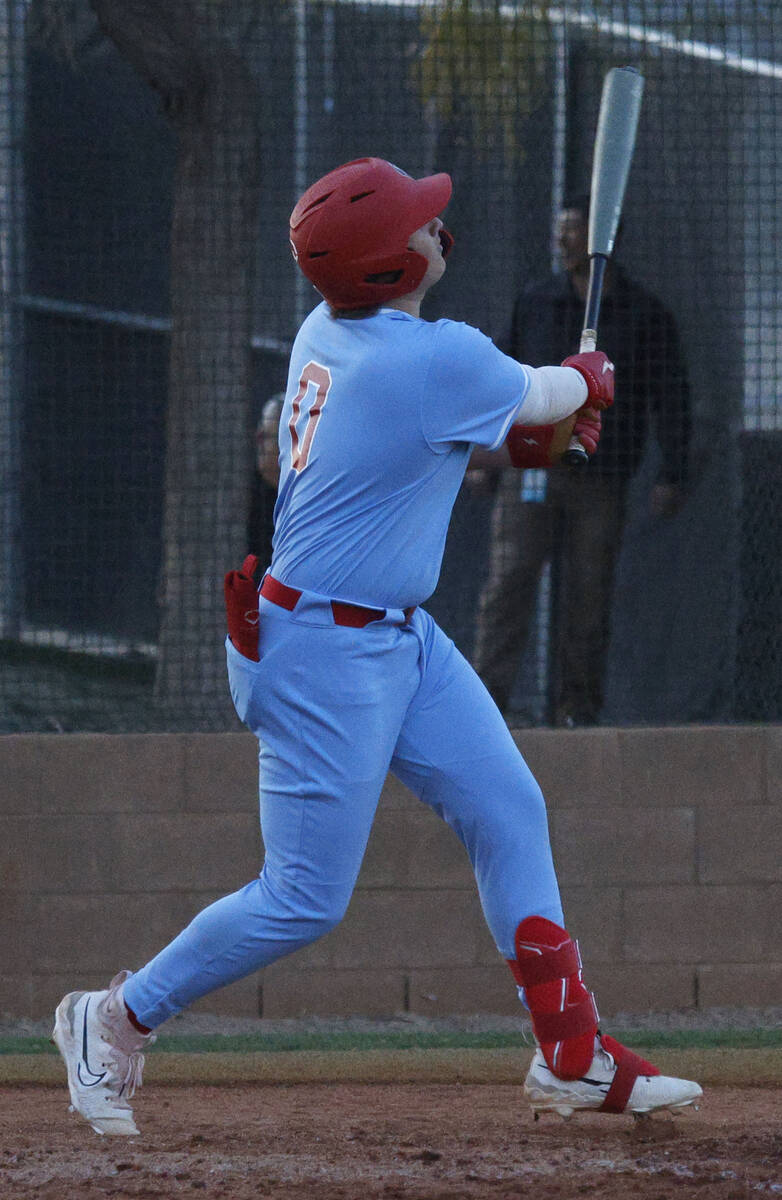 Liberty’s Casey Kapushy watches the ball after hitting a two-run homerun during the sixth inn ...