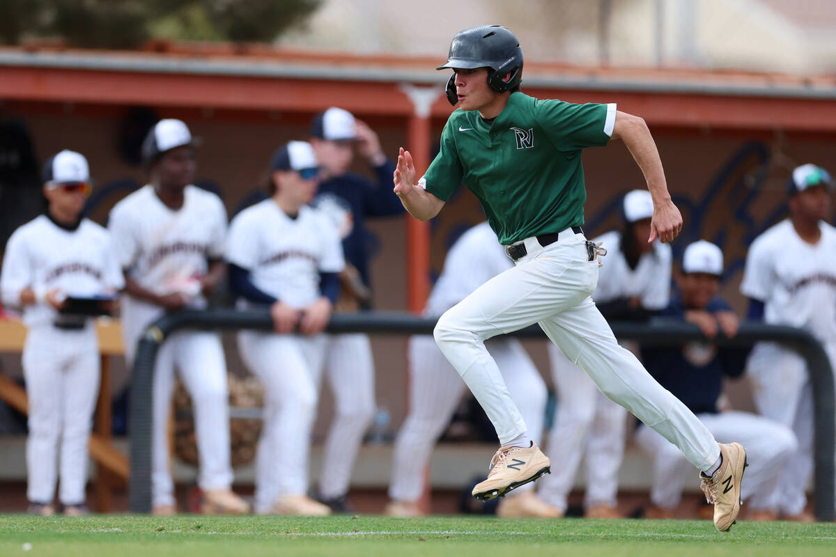 Palo Verde's Kenji Okano (28) runs home for a run during a baseball game against Legacy at Lega ...