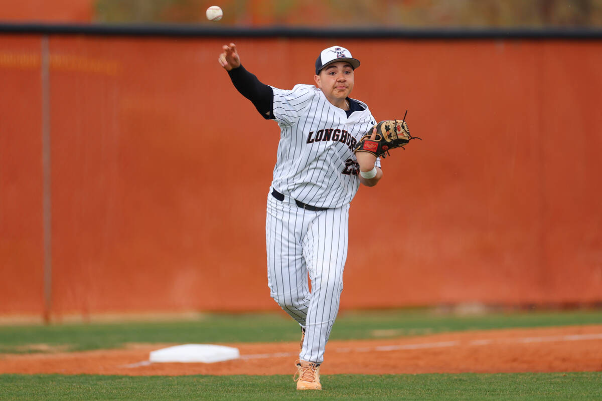 Legacy's Jose Luis Becerra (23) throws a ball to first base for an out during a baseball game a ...