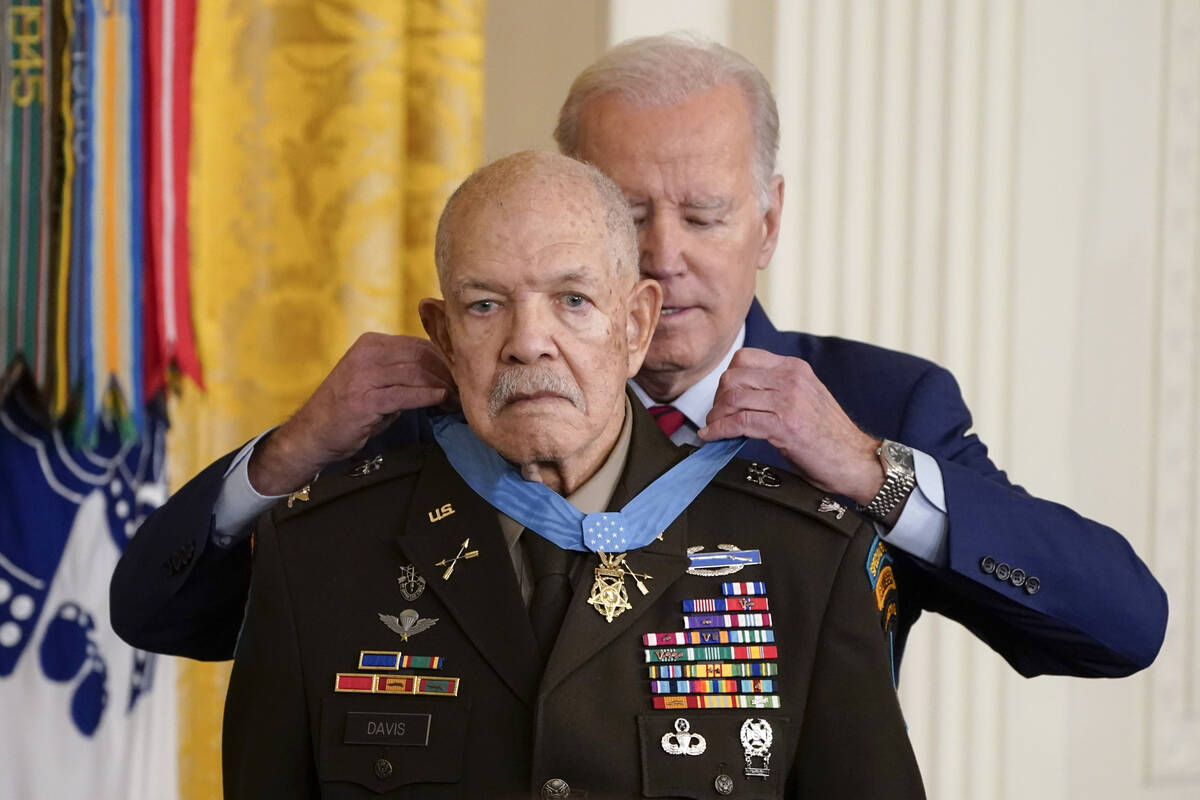 President Joe Biden awards the Medal of Honor to retired Army Col. Paris Davis for his heroism ...