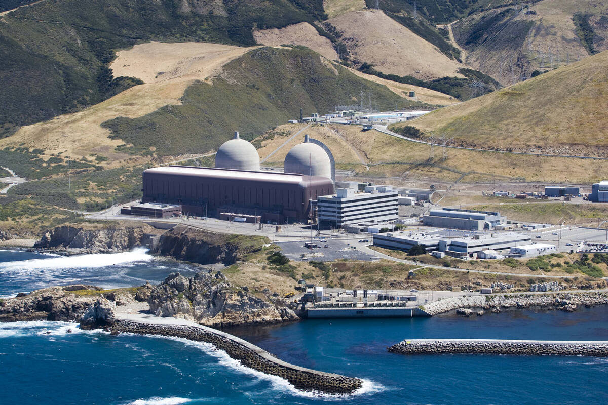 FILE - An aerial photo of the Diablo Canyon Nuclear Power Plant, south of Los Osos, in Avila Be ...