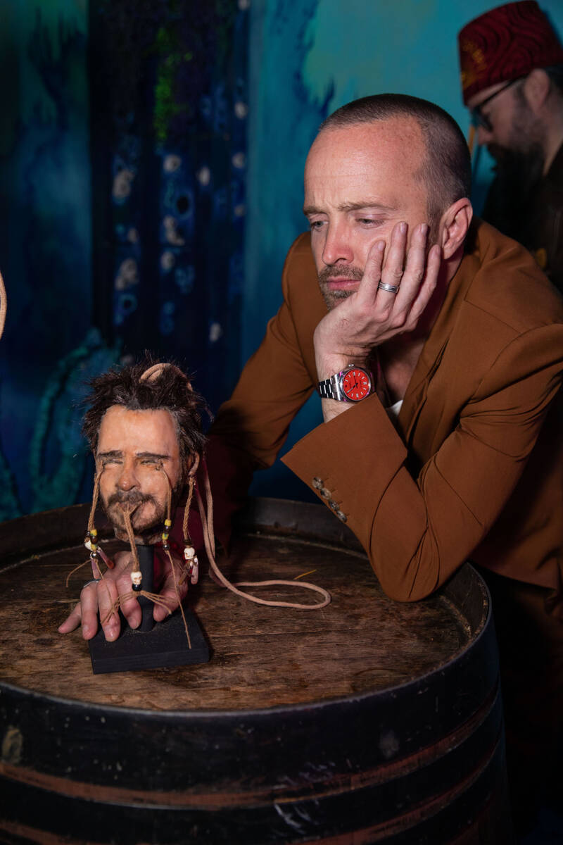 Aaron Paul is shown with his shrunken head at The Golden Tiki on Friday, March 3, 2023. (The Go ...