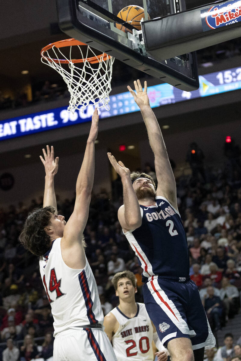 Mar 09 2020 Las Vegas, NV, U.S.A. Gonzaga Bulldogs forward Filip Petrusev  (3) brings the ball up court during the NCAA West Coast Conference Men's  Basketball Tournament Semifinals game between Gonzaga Bulldogs