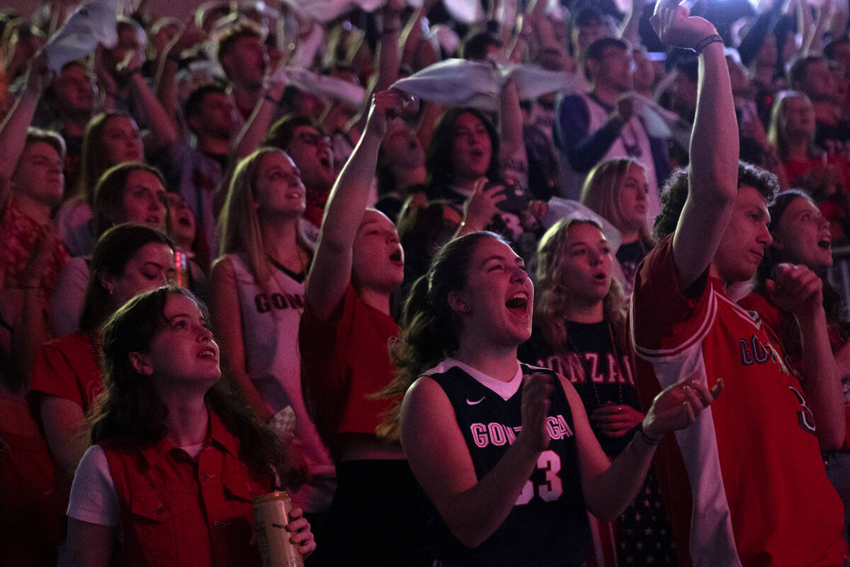 Gonzaga fans go wild as their team’s starting lineup is announced during a West Coast Co ...