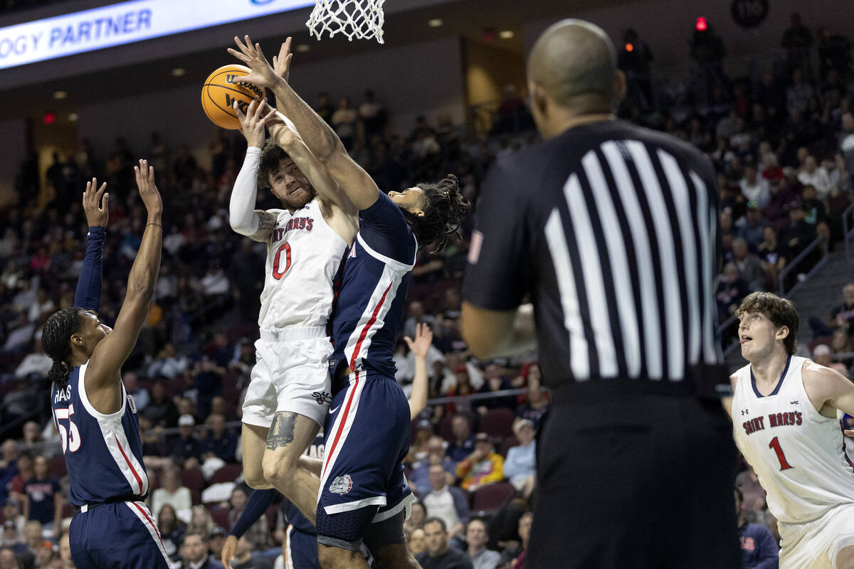 Mar 09 2020 Las Vegas, NV, U.S.A. Gonzaga Bulldogs forward Filip Petrusev  (3) brings the ball up court during the NCAA West Coast Conference Men's  Basketball Tournament Semifinals game between Gonzaga Bulldogs