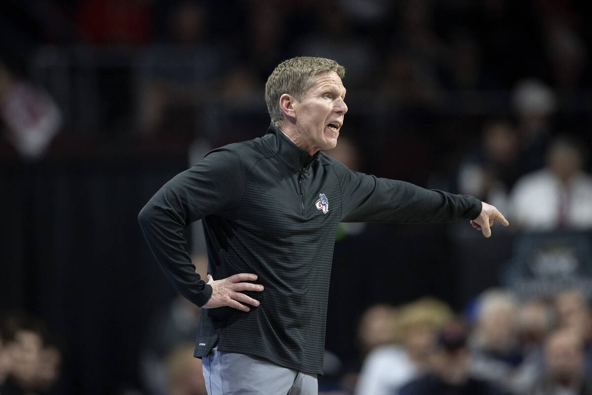 Gonzaga Bulldogs head coach Mark Few directs his team from the sidelines during the first half ...