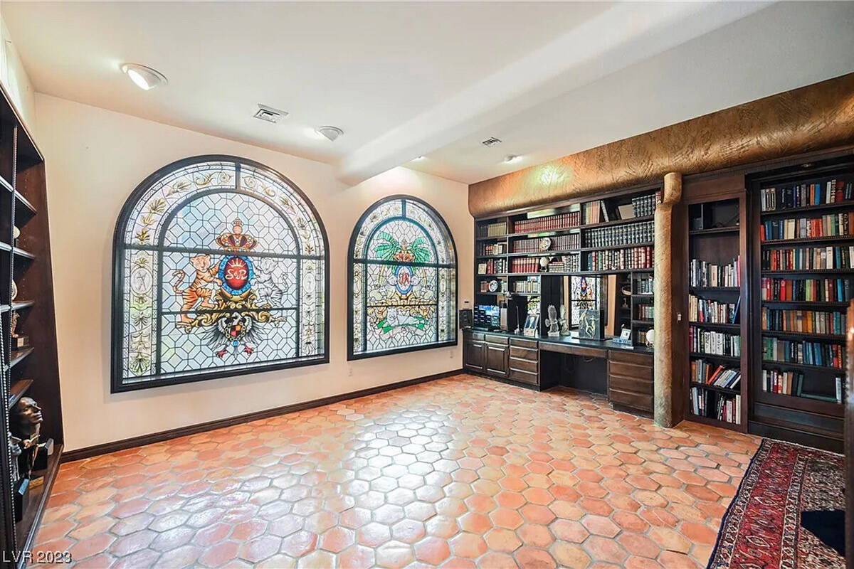 Stained glass windows at Siegfried and Roy’s former property at 1638 Valley Drive. (Ron Mille ...