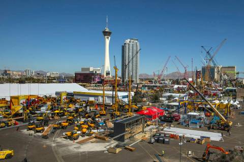 Numerous construction cranes are in place for the ConExpo-Con/Agg at the Las Vegas Festival Gro ...