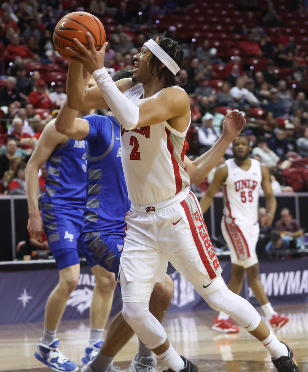 UNLV guard Justin Webster (2) drives to the basket against Air Force during the second half of ...