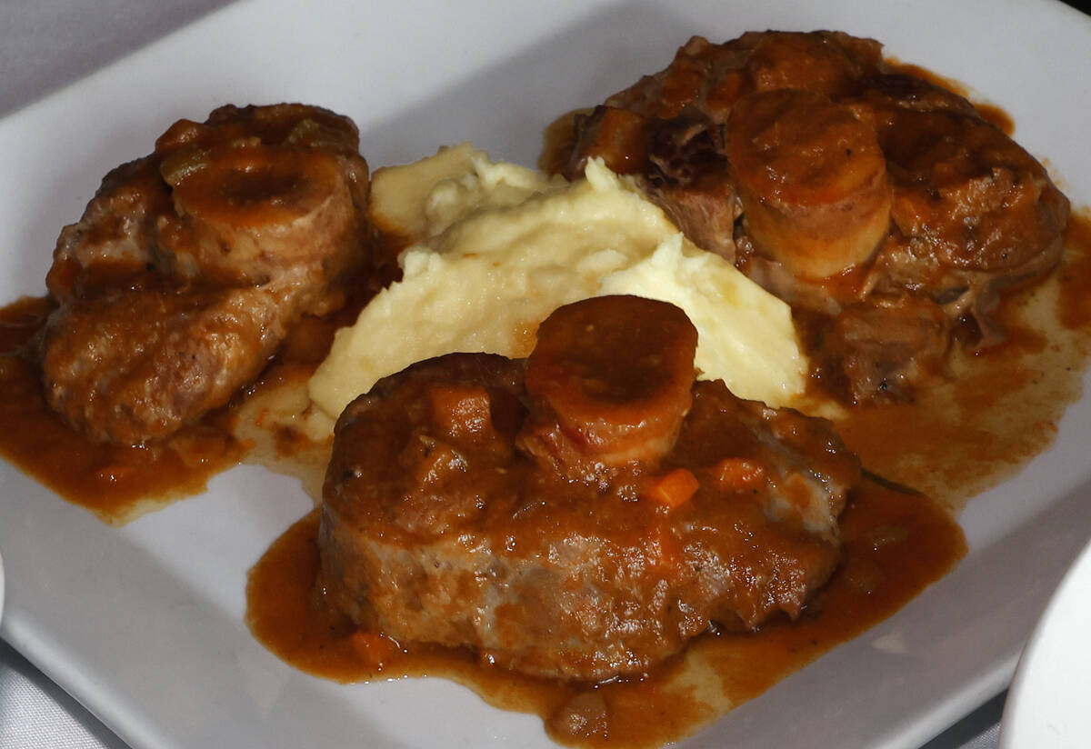 A dish of “Trinty Ossobuco,” is seen at the Panevino restaurant, Wednesday, Marc ...