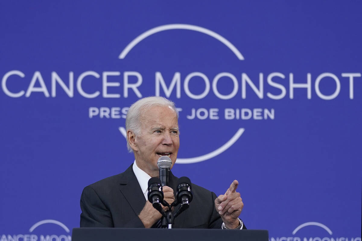 FILE - President Joe Biden speaks on the cancer moonshot initiative at the John F. Kennedy Libr ...