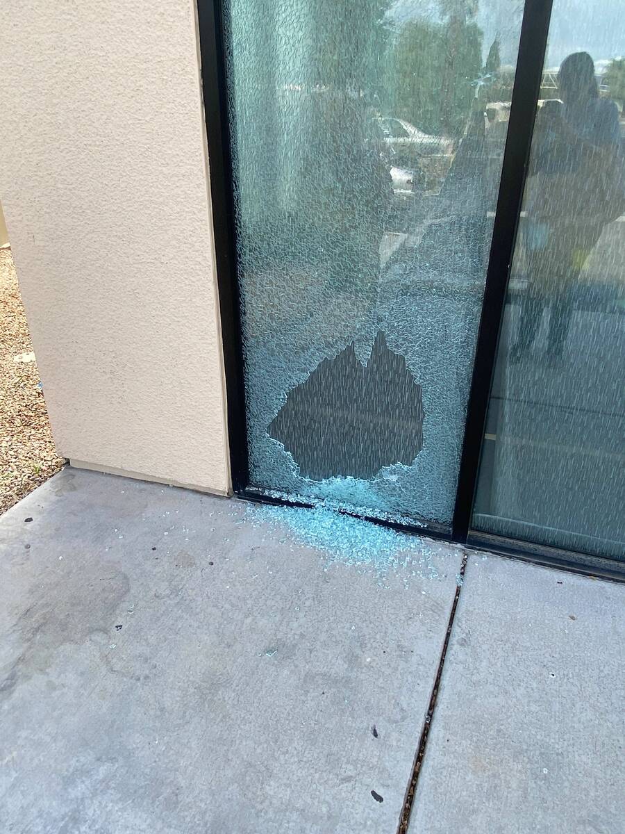 A window shattered from an attempted break-in at Leaders in Training, September 2022. (courtesy)