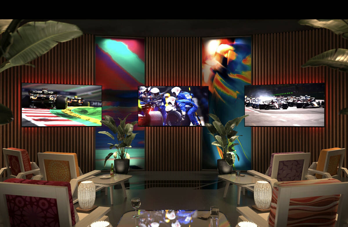 An artist rendering of a high-end hospitality space for the Formula One Las Vegas Grand Prix. ( ...