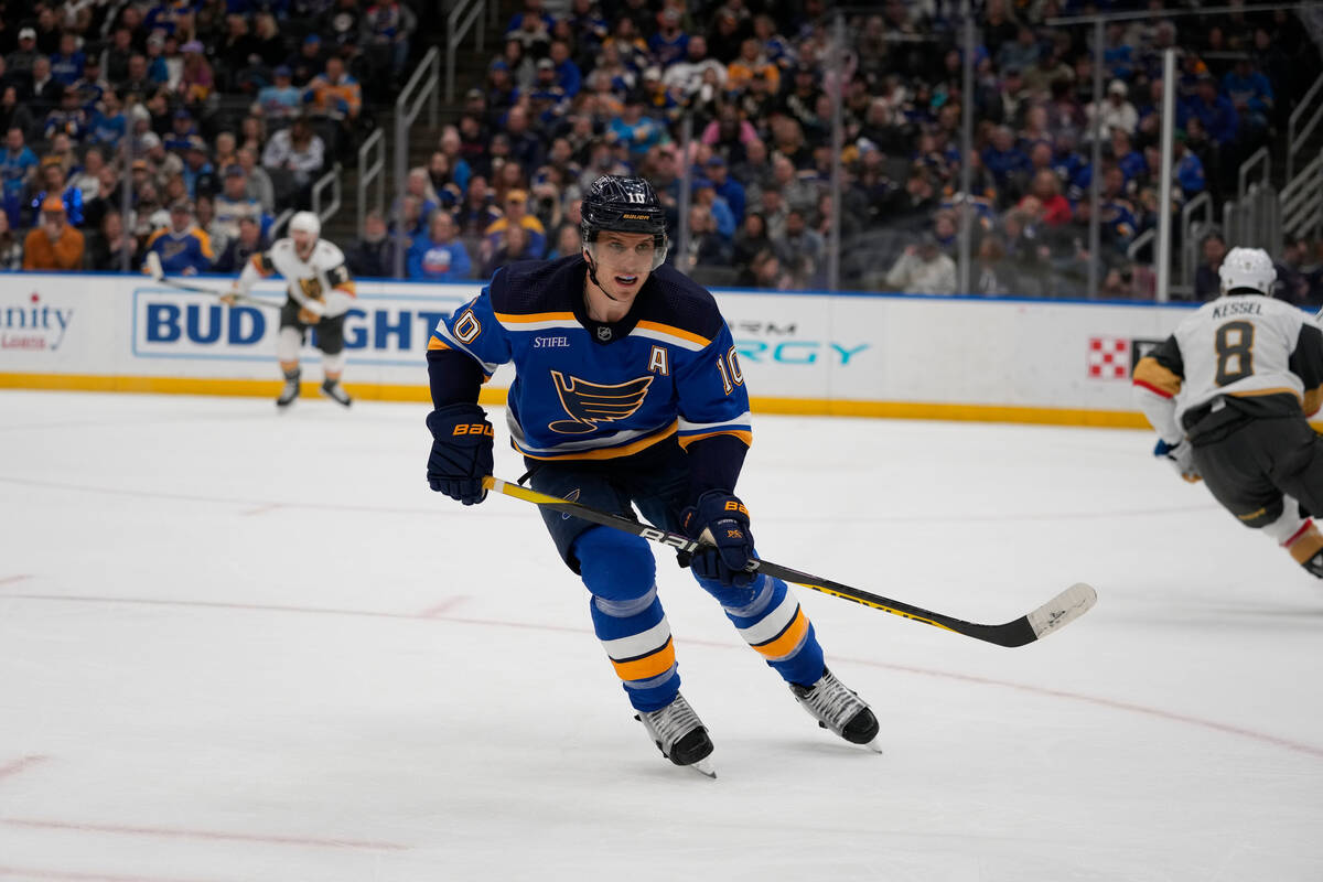 St. Louis Blues' Brayden Schenn in action during the second period of an NHL hockey game agains ...