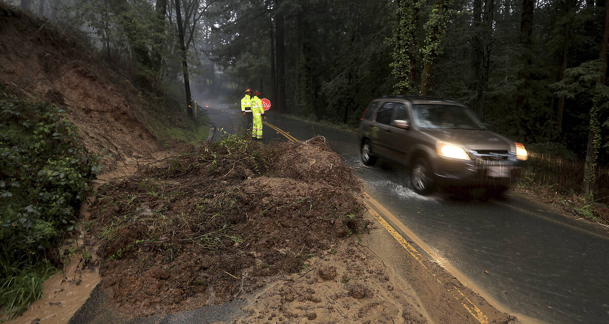 A mudslide covers westbound Green Hill Road, Thursday, March 9, 2023, between Graton and Occide ...