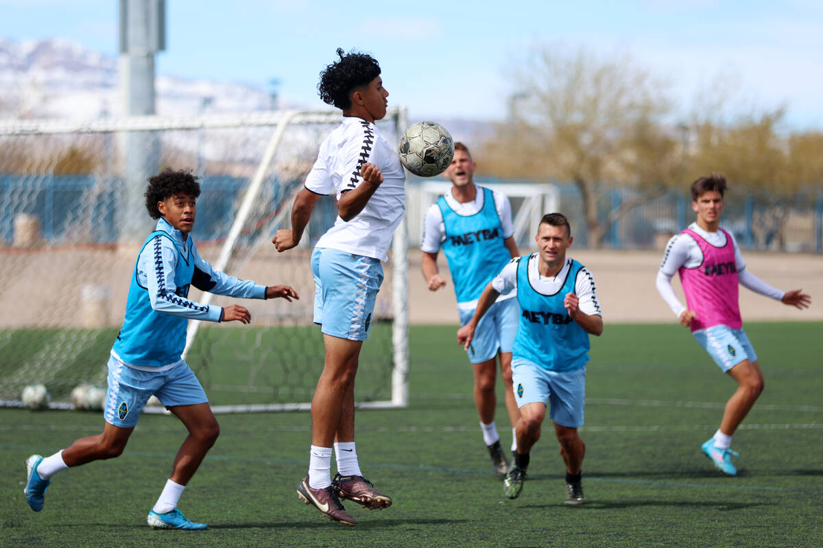 Players participate during a Las Vegas Lights FC soccer practice at the Kellogg-Zaher Soccer Co ...
