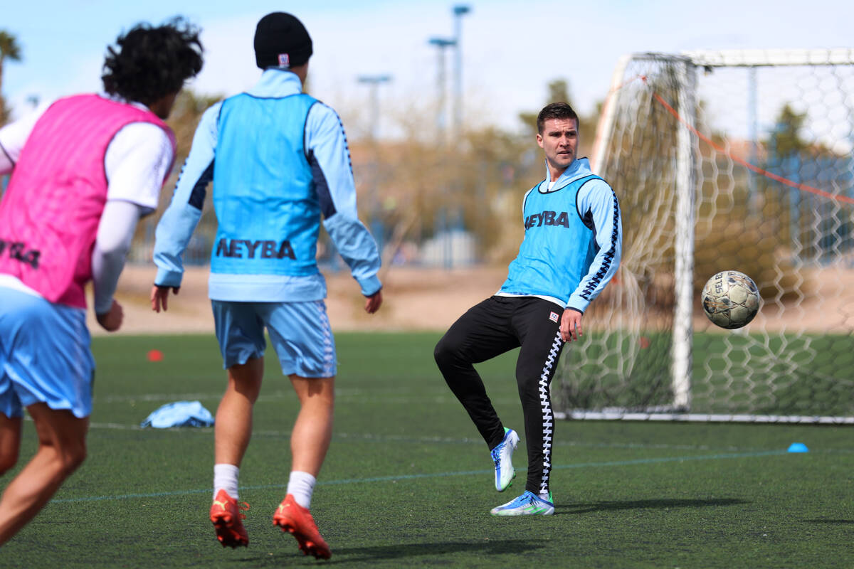 Players participate during a Las Vegas Lights FC soccer practice at the Kellogg-Zaher Soccer Co ...