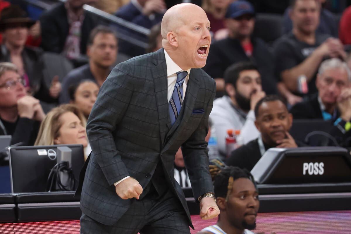 UCLA coach Mick Cronin shouts during the first half of the team's NCAA college basketball game ...