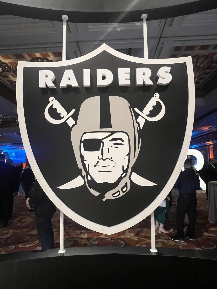 The famous Raiders logo is shown at the Adelson Education Campus Game Changers gala at Wynn Las ...