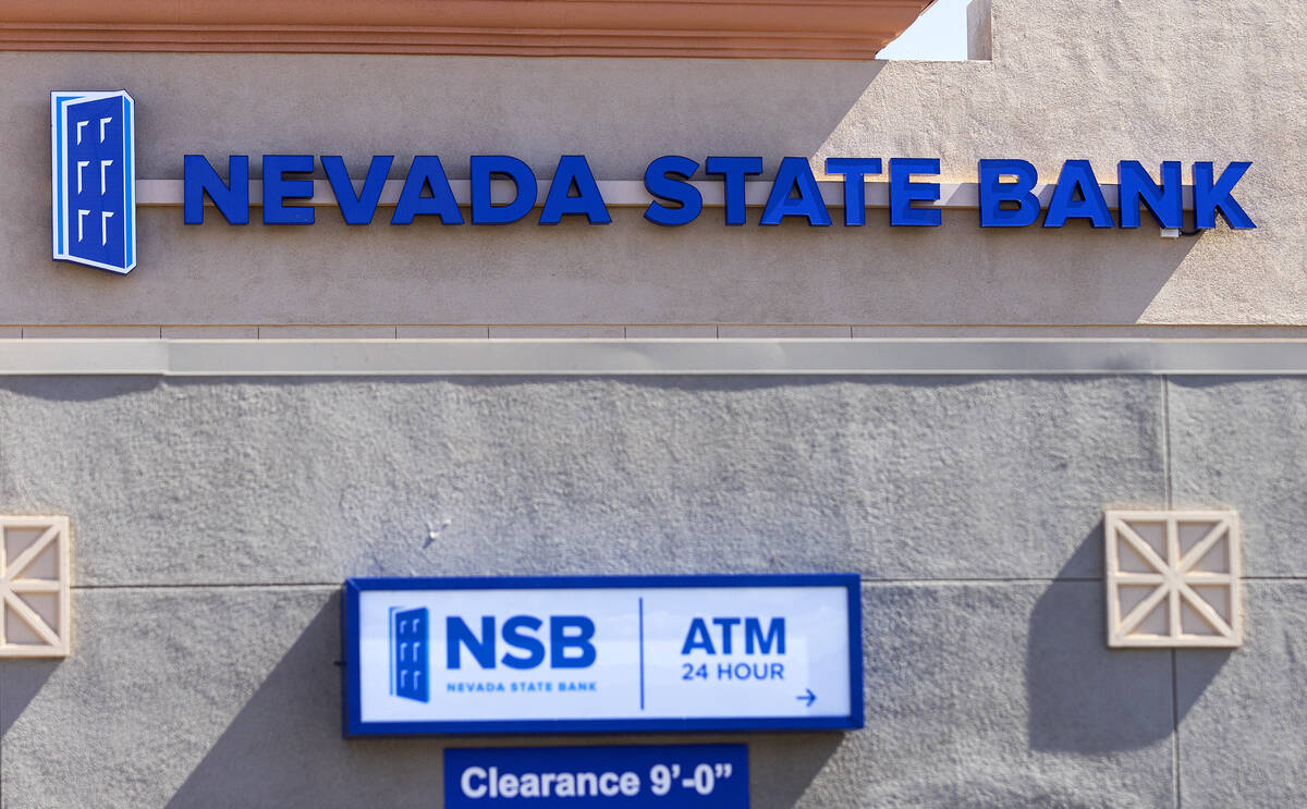The Nevada State Bank sign is seen, on Monday, March 13, 2023, in Las Vegas. (Bizuayehu Tesfaye ...