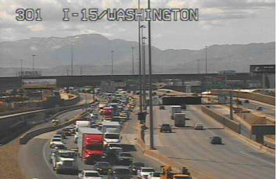Traffic was slow on Interstate 15 at Washington Avenue on Monday, March 13, 2023, after a tract ...