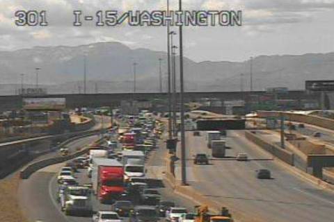 Traffic was slow on Interstate 15 at Washington Avenue on Monday, March 13, 2023, after a tract ...