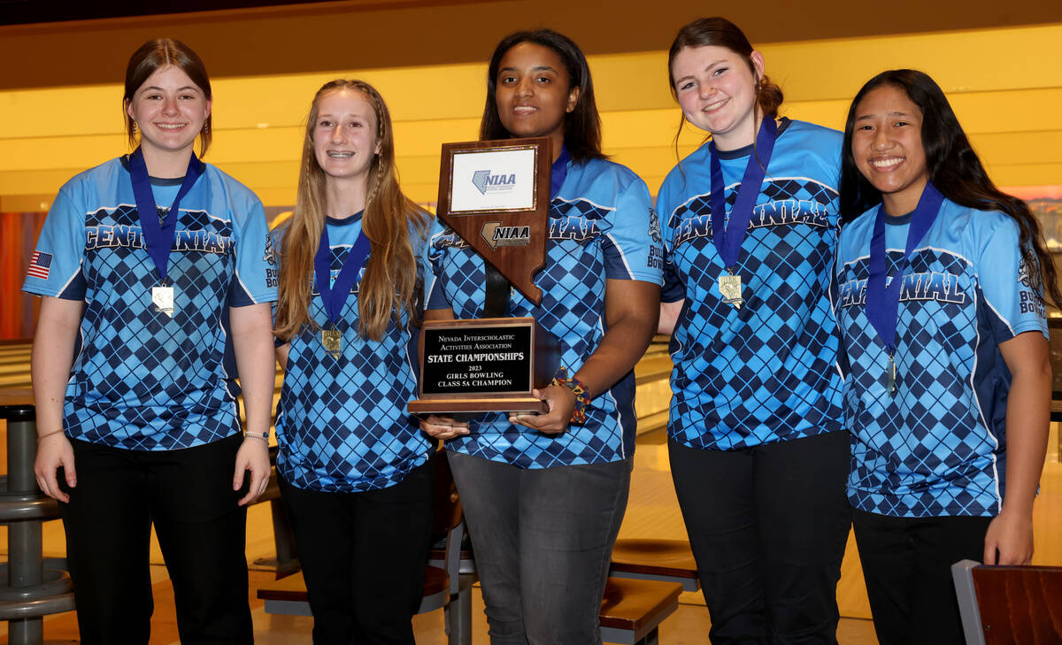 Centennial bowlers, from left, Chaya Lilley, Lilly Houle, Tasia Massengale, Ava Johnson and Dap ...