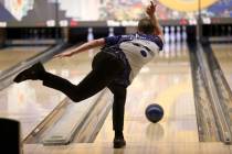 Shadow Ridge bowler Seth Stovall rolls during the Class 5A Nevada state bowling team championsh ...