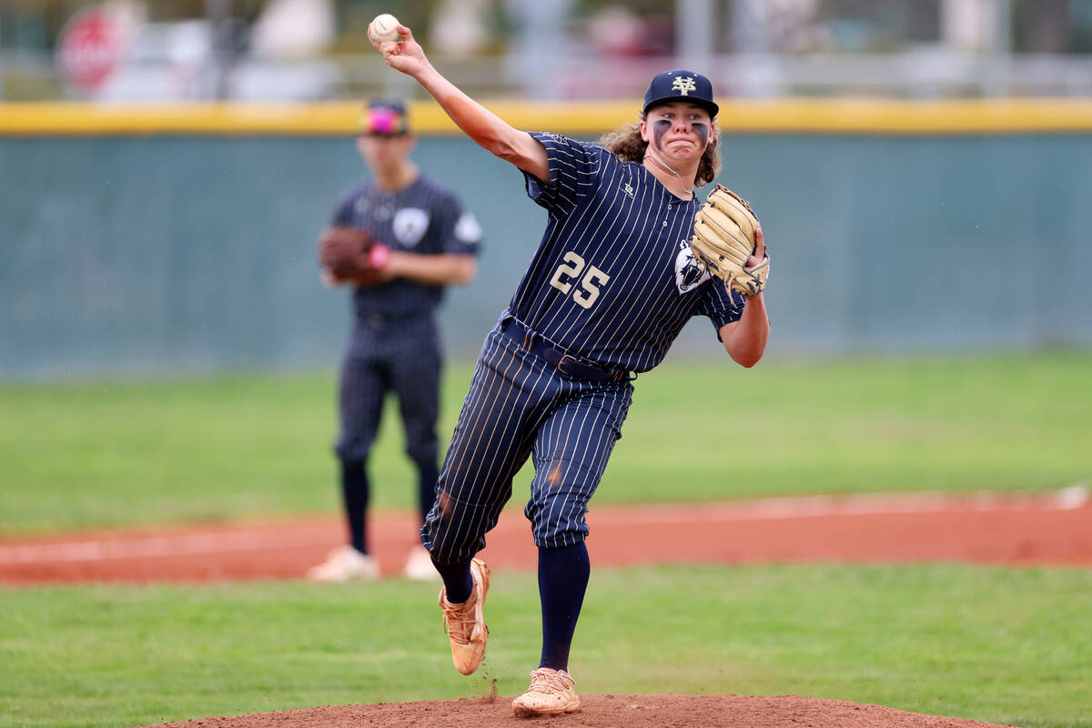 Spring Valley's Hunter Sarver (25) throws the ball to first base for an out during a spring bre ...