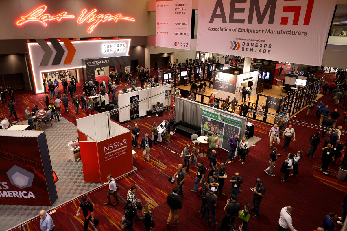 Conventioneers in the Central Hall at the Las Vegas Convention Center on Day 1 of the ConExpo-C ...