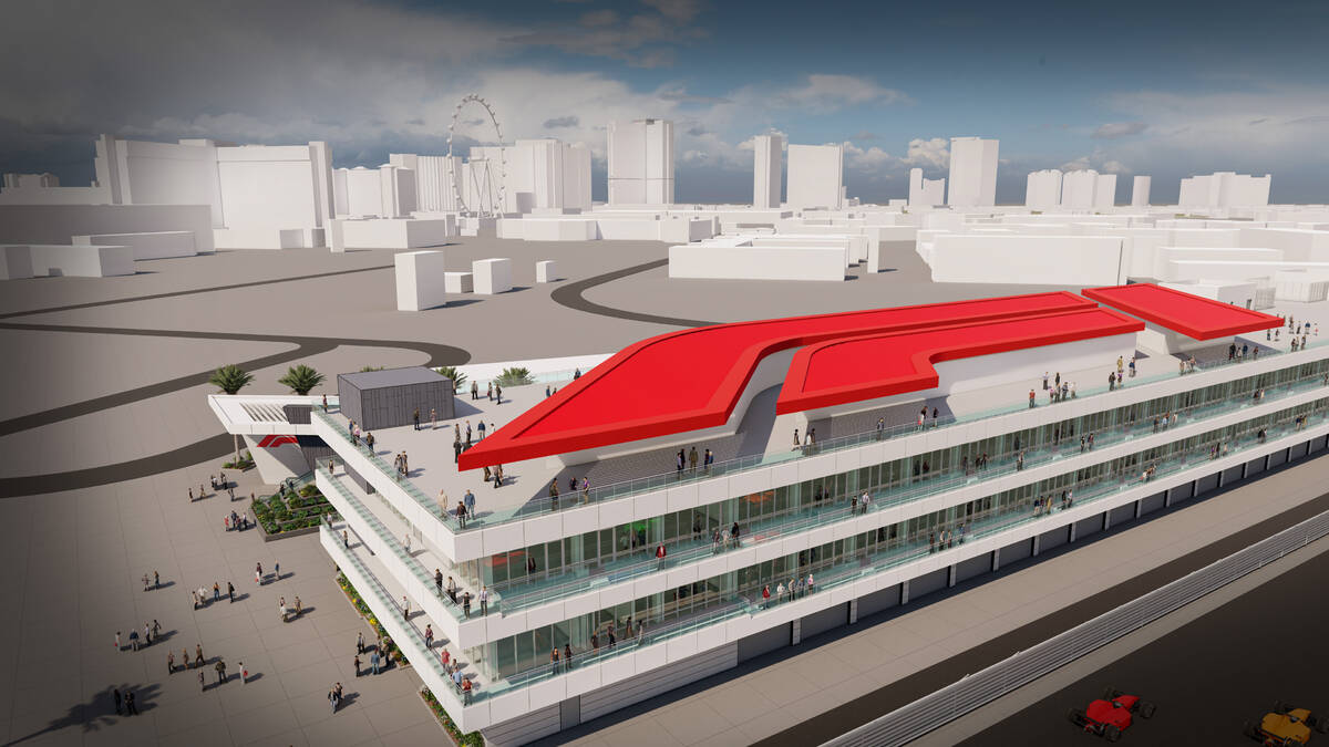 An artist rendering of the Formula One paddock site. The four-story, 300,000-square-foot buildi ...