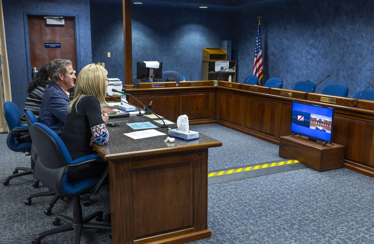 Lynda Brooks-Bracey, right, speaks beside Dan Diaz and Hanna Olivas during a Nevada Health & H ...